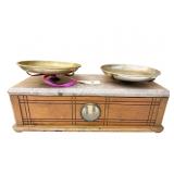 TROEMNER BOXED APOTHECARY SCALE, WOOD BASE,