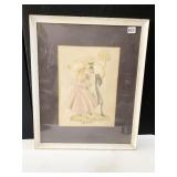 WATERCOLOR OF MAN & LADY COURTING 24 X 20