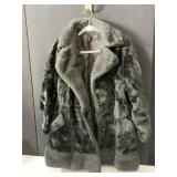 FAUX FUR BLACK BUTTON FRONT COAT TEAR ON LINING