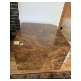 BURLED WOOD CUBE W/ PEDESTAL BASE 21" H X 23.5" X