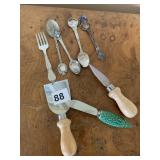 SOUVENIR SPOONS, CHEESE CUTTER KNIFE, BUTTER