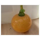 HAND BLOWN PUMPKIN WITH STEM SIGNED BY ARTIST