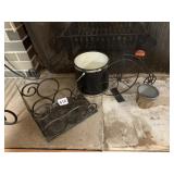 HEAVY METAL WINE RACK, BICYCLE, GLAZED POT AND