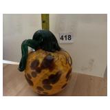CUTE SPECKLED HAND-BLOWN GLASS PUMPKIN W/STEM