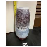 INTERESTING MOTTLED WHITE & RED GLASS HAND BLOWN