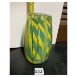 YELLOW & GREEN SWIRLED BLOWN GLASS VAE