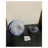 HAND BLOWN GLASS GLOBE & END OF GLASS PAPER