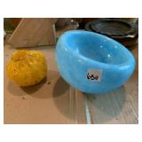 BABY BLUE BOWL & YELLOW BUD BASE BOTH HAND BLOWN