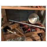 SHELF CONTENTS INCLUDING RUBBER MALLET, STARTER