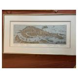 LA CITTA DI VENEZIA COLORED MAP MATTED AND FRAMED