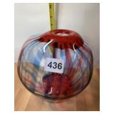 RED & BLUE SWIRLED VASE HAND BLOWN GLASS