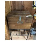 WOODEN FILE CABINET ON METAL STAND