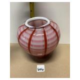 CANDY CANE COLORED URN LIKE BLOWN GLASS VASE