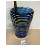 STRIKING BLUE W/YELLOW STRIPED VASE