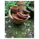 TERRA COTTA POTS & SAUCERS, OPEN POTTING SOIL