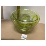 LIME GREEN STRIPED BLOWN GLASS BOWL
