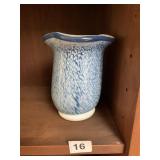 BLUE AND WHITE BLOWN GLASS DARK BLUE RIM 6.5" H X