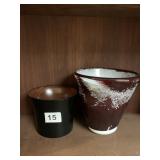 MCM WOOD BOWL 4" H X 4.5" W BLACK EXTERIOR SM.