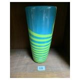 ART GLASS BOWL STRIPPED COLORED VASE 10.5" H