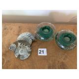 MCM BUBBLE GLASS CANDLE HOLDERS, 2 POLISHED