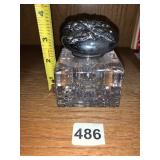 GLASS INK WELL WITH SILVER METAL FLOWER LID