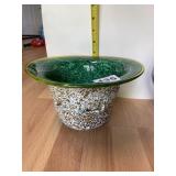 VERY INTERESTING GREEN-WHITE SPECKLED BLOWN GLASS