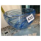 BLUE PLAID DESIGNED GLASS BLOWN BOWL