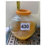 HAND BLOWN ORANGE SPECKLED GLOBE BOWL