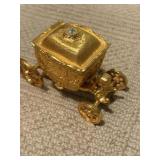 GOLD TONE CARRIAGE RING BOX W/ CRYSTAL ON TOP