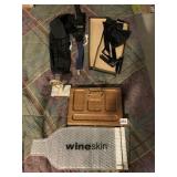 DRESSER VALET BOX W/ DRAWER AND AWARD, WINE SKIN