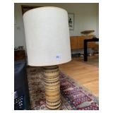 MCM POTTERY LAMP W/ TAN SHADE - 18" POTTERY SZ.