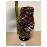 ABSTRACT BLACK & RED STRIPED VASE SIGNED BY