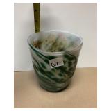 MOTTLED GREEN & WHITE BLOWN GLASS PLANTER