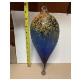 BLOWN GLASS BLUE & YELLOW HUMMINGBIRD FEEDER