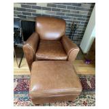 POTTERY BARN BROWN LEATHER CHAIR AND OTTOMAN 30"