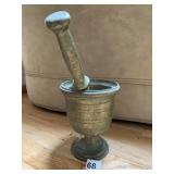 HEAVY BRASS MORTAR AND PESTLE 6.5 INCHES HIGH X5