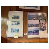 TRAVEL POSTCARDS IN SHADOW BOX, THREE SECTION