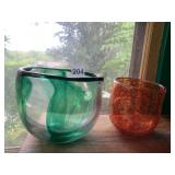 HAND BLOWN BOWLS GREEN ONE MULTICOLOR 4 1/2 INCH