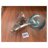 GLASS FLOATER BALL BLUE GLASS AND LENOX TRIANGLE