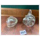 ART GLASS PAPERWEIGHT WITH RAISED DESIGN, SIGNED