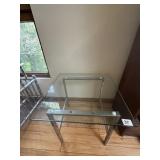 CHROME BASE GLASS TOP MCM TABLE 16" H X 18" X 18"