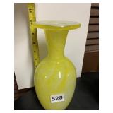 LEMONY YELLOW TALL GLASS VASE-CRACKED