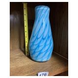 BLUE WAVES PATTERNED BLOWN GLASS VASE