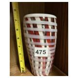 STRIPED, RED & WHITE HAND-BLOWN VASE