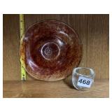 RED SAUCER PLATE & END OF DAY HAND BLOWN GLASS