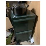 METAL FILE CABINET, SAUCE POT W/LID