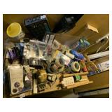 CONTENTS OF TOP OF BENCH, TAPE, LOCTITE, SAWS,