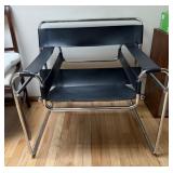 MCM VINTAGE BLACK LEATHER STRAP CHAIR W/ CHROME
