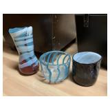 HAND BLOWN GLASS BOWLS A RED, WHITE & BLUE VASE