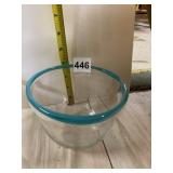 TURQUOISE RIMMED CLEAR HAND-BLOWN GLASS BOWL